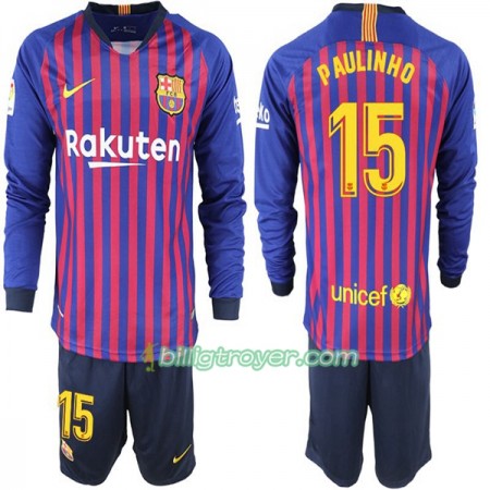 Billige Fotballdrakter FC Barcelona Paulinho 15 Barn Hjemmedraktsett 2018/19 Langermet